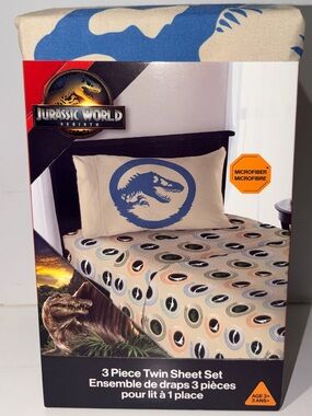 Jurassic World Rebirth 3 Piece Twin Sheet Set Microfiber NEW Dinosaur